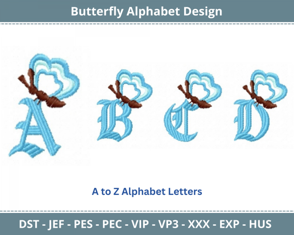 Butterfly Alphabet Machine Embroidery Design	
