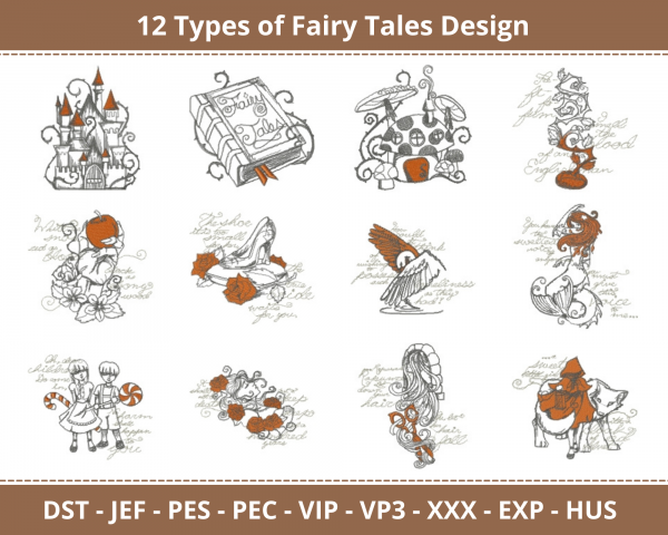 Fairy Tales Machine Embroidery Designs-12 Types-1 Size-instant download