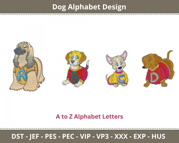 Dog Alphabet Machine Embroidery Designs-2 Sizes-instant download