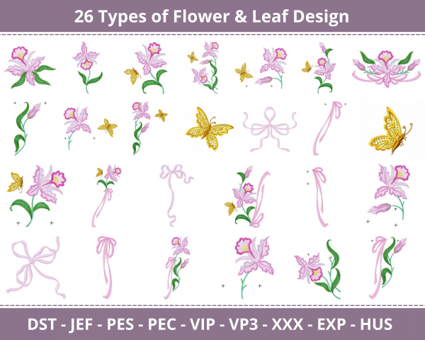 Flower & Leaf Machine Embroidery Designs-26 Types-1 Size-instant download