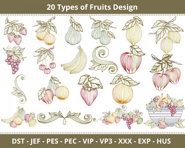  Fruits Machine Embroidery Designs-20 Types-1 Size-instant download