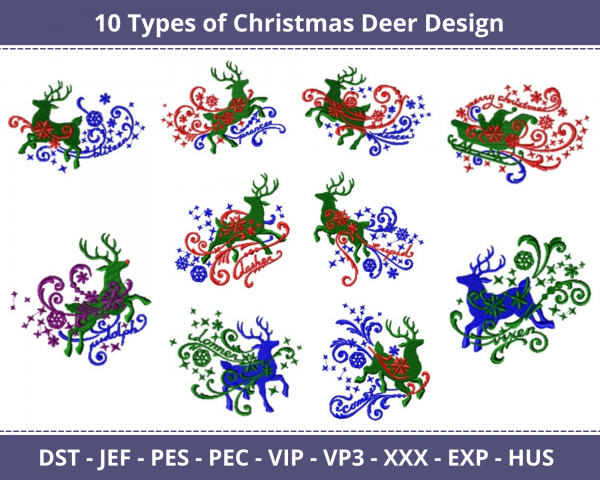 Christmas Deer Machine Embroidery Designs-10 Types-1 Size-instant download