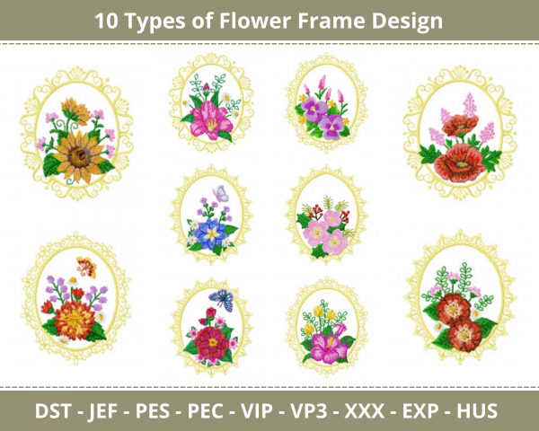 Flower Frame Machine Embroidery Designs-10 Types-1 Size-instant download