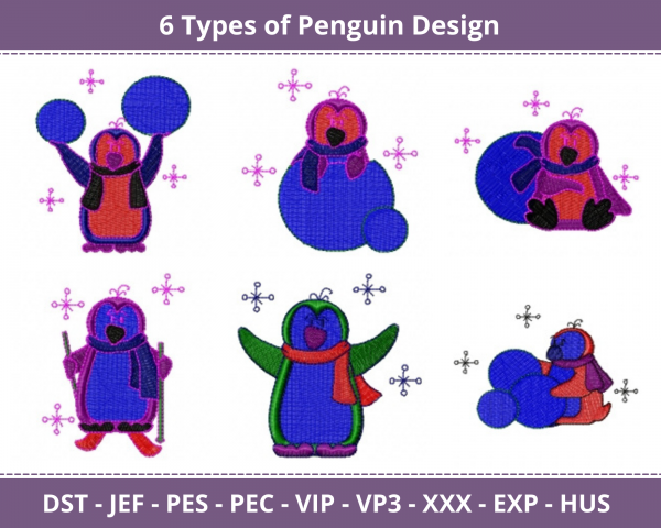 Penguin Machine Embroidery Designs-6 Types-1 Size-instant download