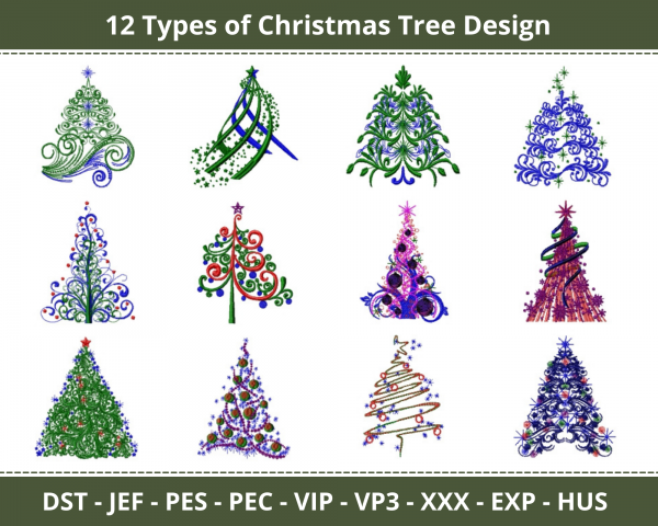 Christmas Tree Machine Embroidery Designs-12 Types-1 Size-instant download