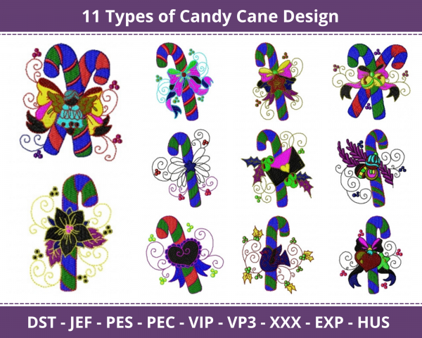 Candy Cane Machine Embroidery Designs-11 Types-1 Size-instant download