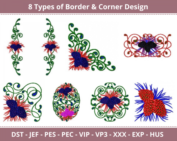 Border & Corner Machine Embroidery Designs-8 Types-1 Size-instant download