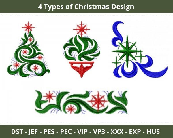 Christmas Machine Embroidery Designs-4 Types-1 Size-instant download