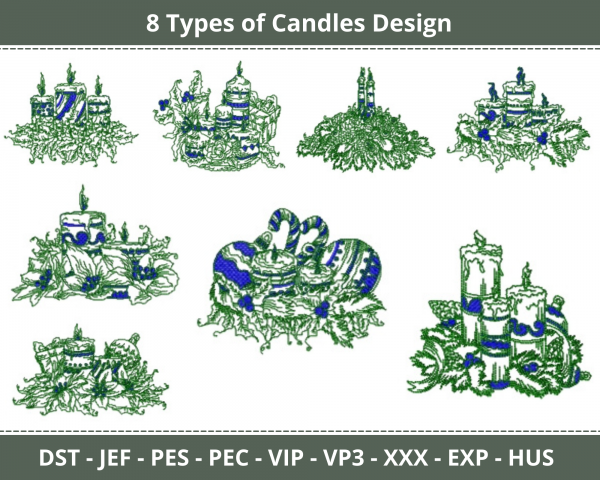 Candles Machine Embroidery Designs-8 Types-1 Size-instant download