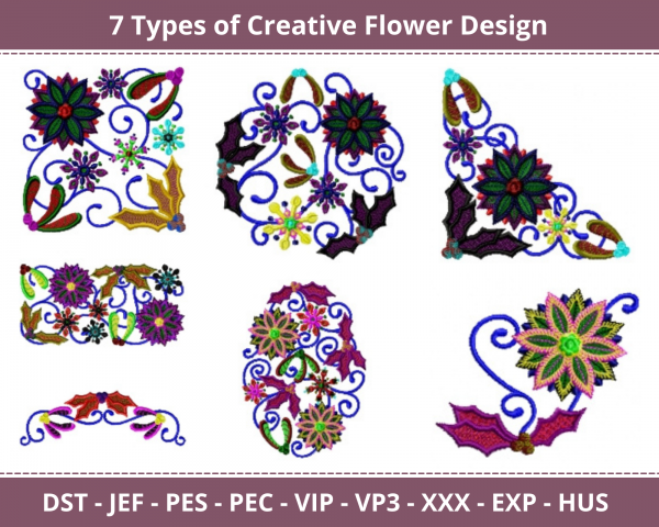 Creative Flower Machine Embroidery Designs-7 Types-1 Size-instant download