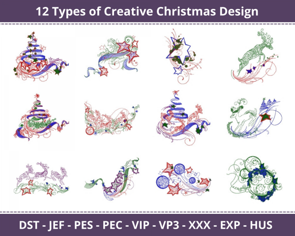 Creative Christmas Machine Embroidery Designs-12 Types-1 Size-instant download