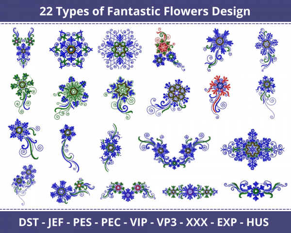 Fantastic Flowers Machine Embroidery Designs-22 Types-1 Size-instant download