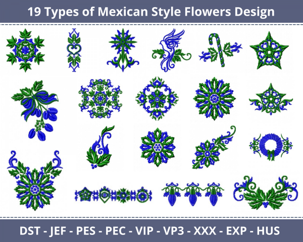 Mexican Style Flowers Machine Embroidery Design	