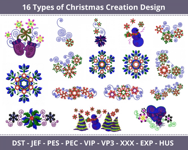 Christmas Creation Machine Embroidery Designs-16 Types-1 Size-instant download