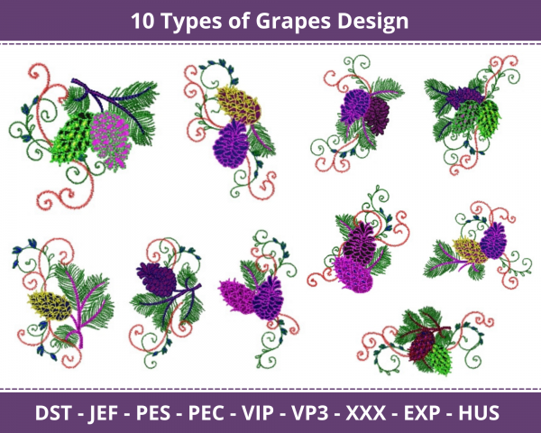 Grapes Machine Embroidery Designs-10 Types-1 Size-instant download