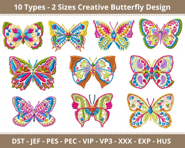 Creative Butterfly Machine Embroidery Designs-10 Types-2 Sizes-instant download