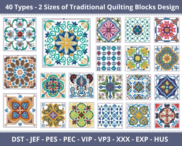 Traditional Quilting Blocks Machine Embroidery Designs-40 Types-2 Sizes-instant download