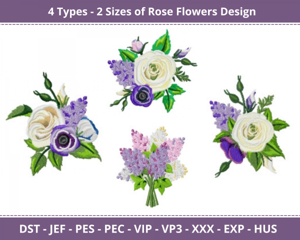 Rose Flowers Machine Embroidery Designs-4 Types-2 Sizes-instant download