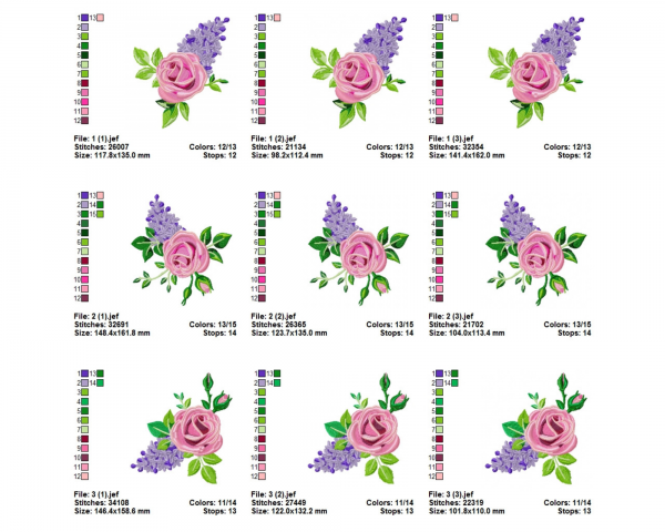Pink Rose Flowers Machine Embroidery Designs-5 Types-3 Sizes-instant download