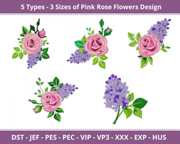 Pink Rose Flowers Machine Embroidery Designs
