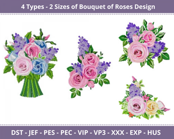 Bouquet of Roses Machine Embroidery Designs-4 Types-2 Sizes-instant download