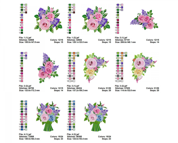 Bouquet of Roses Machine Embroidery Designs-4 Types-2 Sizes-instant download
