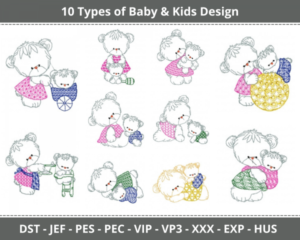 Baby & Kids Machine Embroidery Designs-10 Types-1 Size-instant download