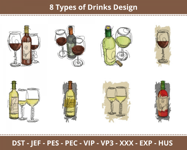 Drinks Machine Embroidery Designs-8 Types-1 Size-instant download