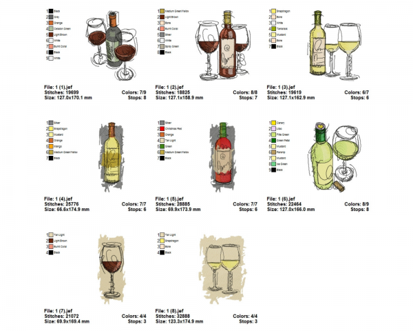 Drinks Machine Embroidery Designs-8 Types-1 Size-instant download