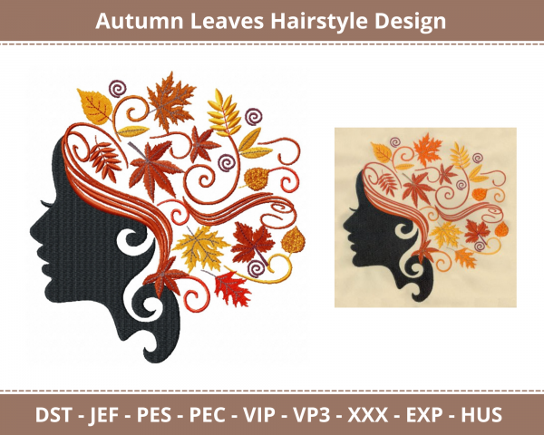 Autumn Leaves Hairstyle Machine Embroidery Design