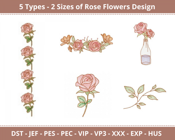 Rose Flower Machine Embroidery Designs-5 Types-2 Sizes-instant download