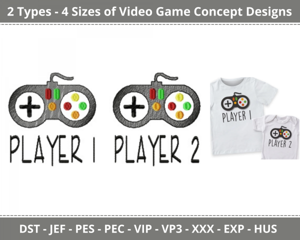 Video Game Concept Machine Embroidery Designs-2 Types-4 Sizes-instant download