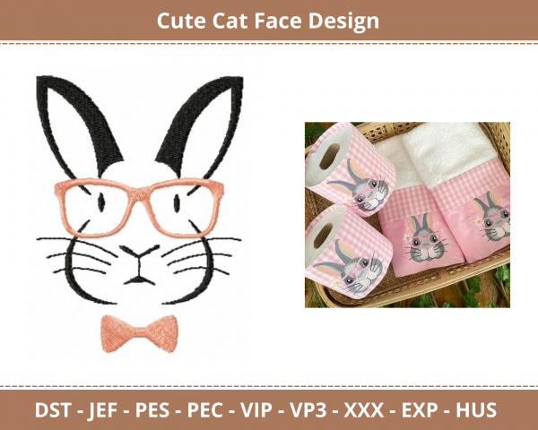 Cute Cat Face Machine Embroidery Designs-1 Size-instant download