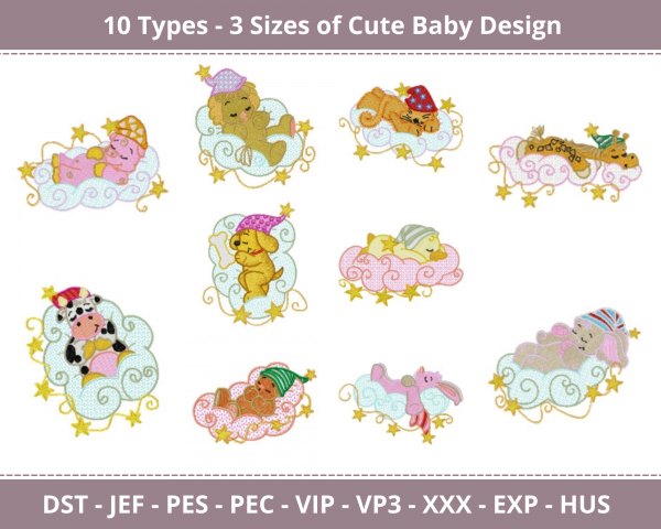 Cute Baby Machine Embroidery Designs-10 Types-3 Sizes-instant download