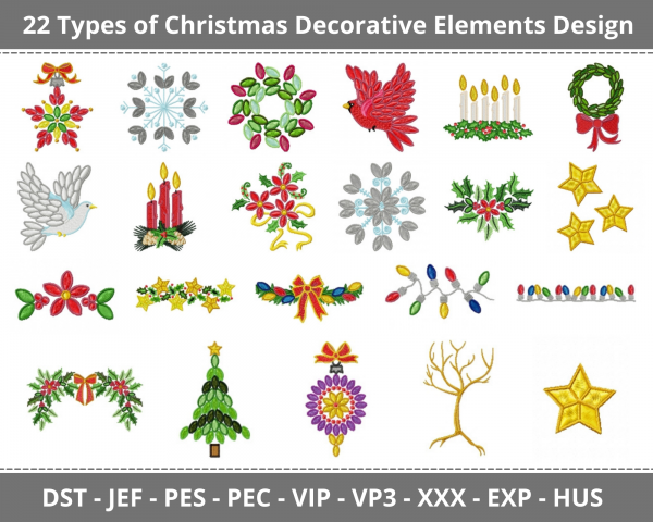 Christmas Decorative Elements Machine Embroidery Designs-22 Types-1 Size-instant downloadc