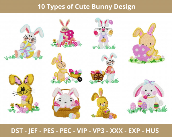 Cute Bunny Machine Embroidery Designs-10 Types-1 Size-instant download