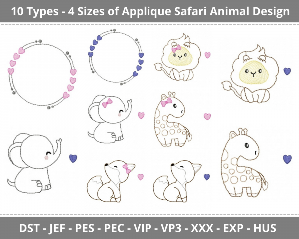 Applique Safari Animal Machine Embroidery Designs