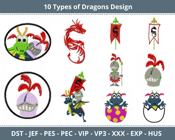 Dragons Machine Embroidery Designs-10 Types-1 Size-instant download