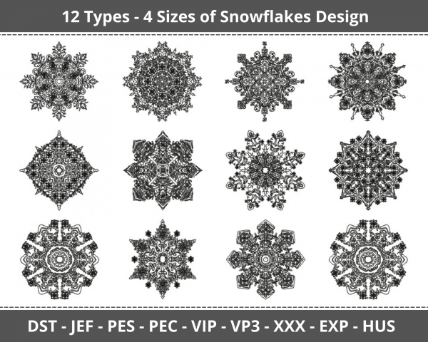 Snowflakes Machine Embroidery Designs-12 Types-4 Sizes-instant download