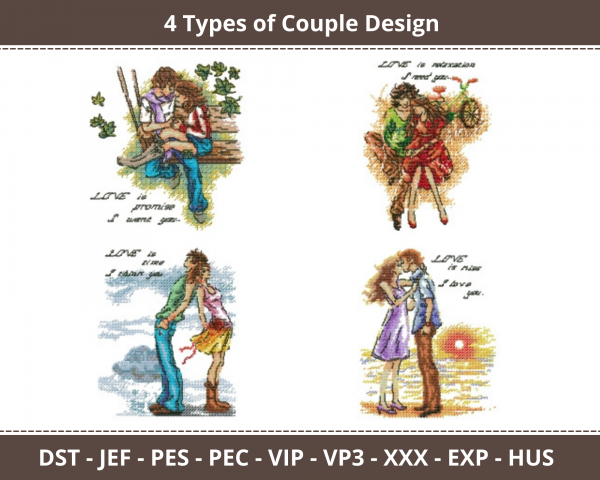 Couple Machine Embroidery Designs-4 Types-1 Size-instant download