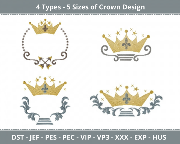 Crown Machine Embroidery Designs-4 Types-5 Sizes-instant download