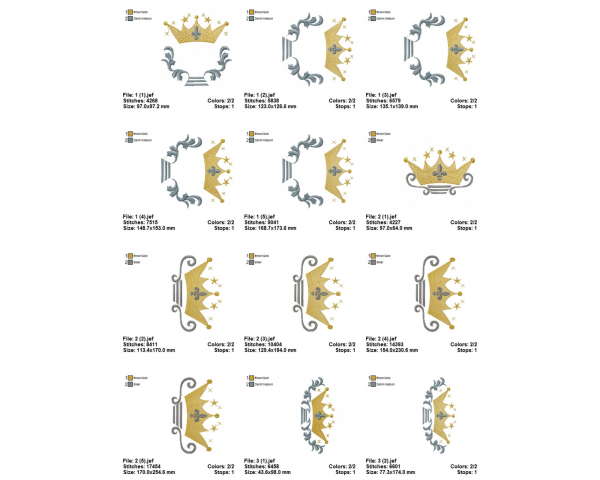 Crown Machine Embroidery Designs-4 Types-5 Sizes-instant download