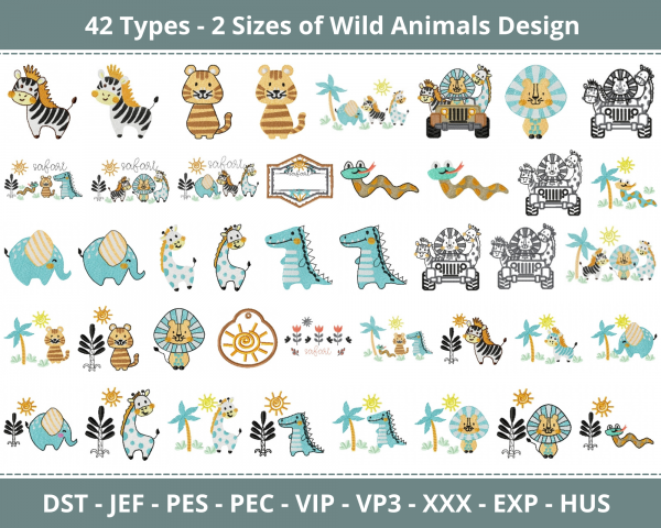 Wild Animals Machine Embroidery Designs-42 Types-2 Sizes-instant download
