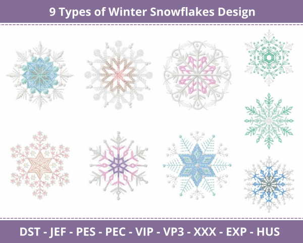 Winter Snowflakes Machine Embroidery Designs-9 Types-1 Size-instant download