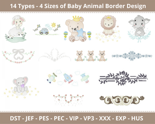 Baby Animal Border Machine Embroidery Designs