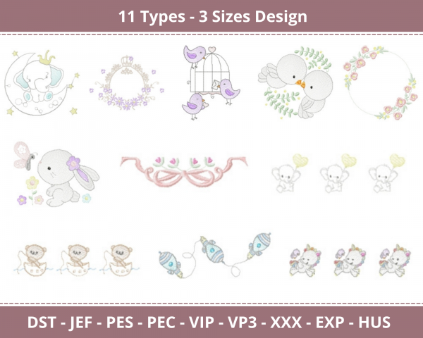 Floral Baby Animal Machine Embroidery Designs-11 Types-3 Sizes-instant download