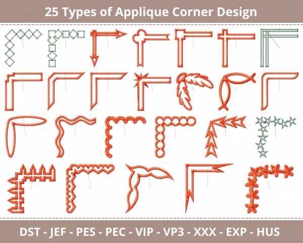 Applique Corner Machine Embroidery Designs-25 Types-1 Size-instant download