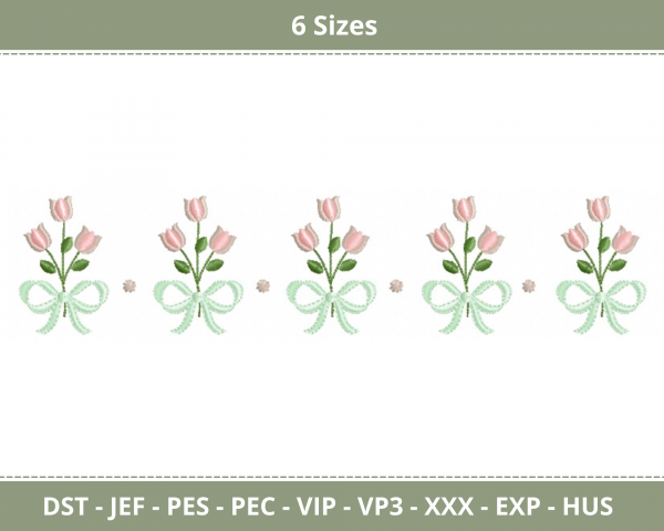 Flowers With Bow Border Machine Embroidery Designs