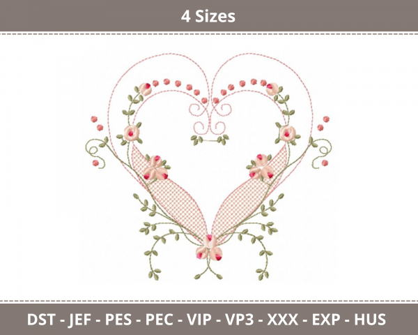 Floral Heart Machine Embroidery Designs-4 Sizes-instant download