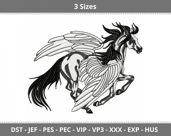 Pegasus Horse Machine Embroidery Designs-3 Sizes-instant download